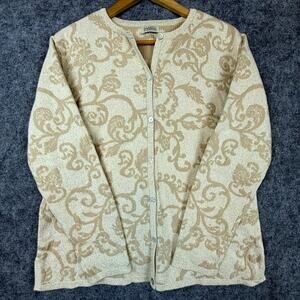 VTG Classic Elements Cardigan Sweater Womens Large Gold Sparkle Elegant Holiday
